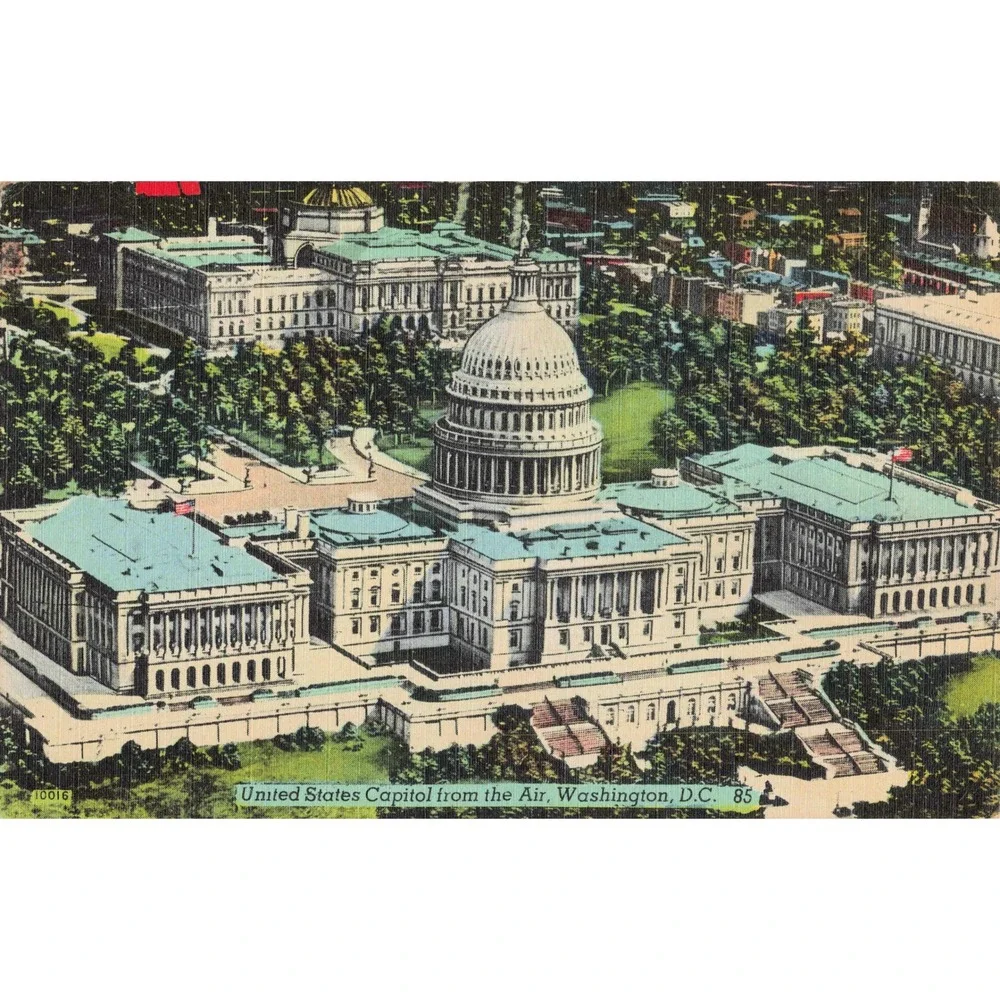 US Capitol Aerial View Washington DC Linen Postcard 1946 Postmarked Used - Picture 1 of 2